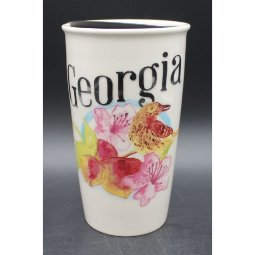 Starbucks Georgia Peach Mug Tumbler Lid State Flower 12 Oz Ceramic Travel Cup